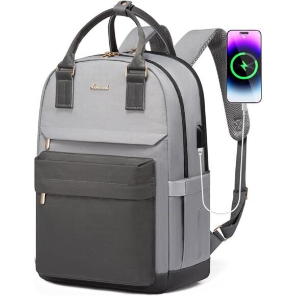 Laptop Backpack for Women 15.6 Inch, Grey